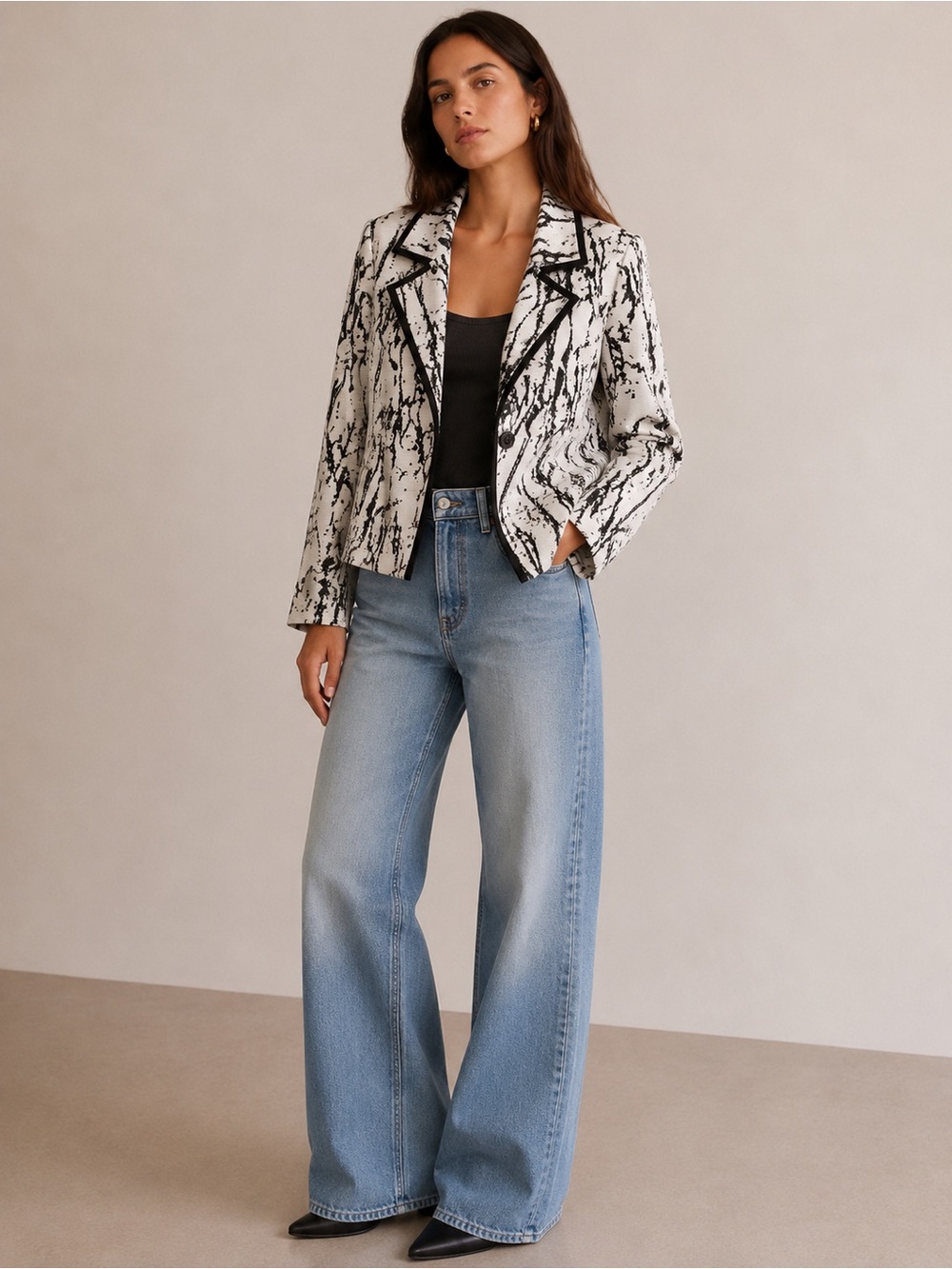 Missguided White & Black Abstract Blazer Tailored Jacket Minimalist Size 4